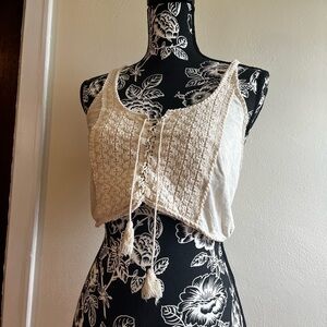American Eagle Outfitters Cream Crochet Tie-Front Crop Top